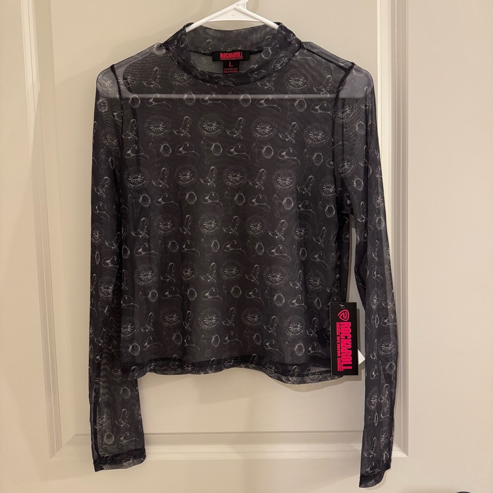 Rock & Roll Denim - Black Sheer Mesh Western Long-Sleeve Top